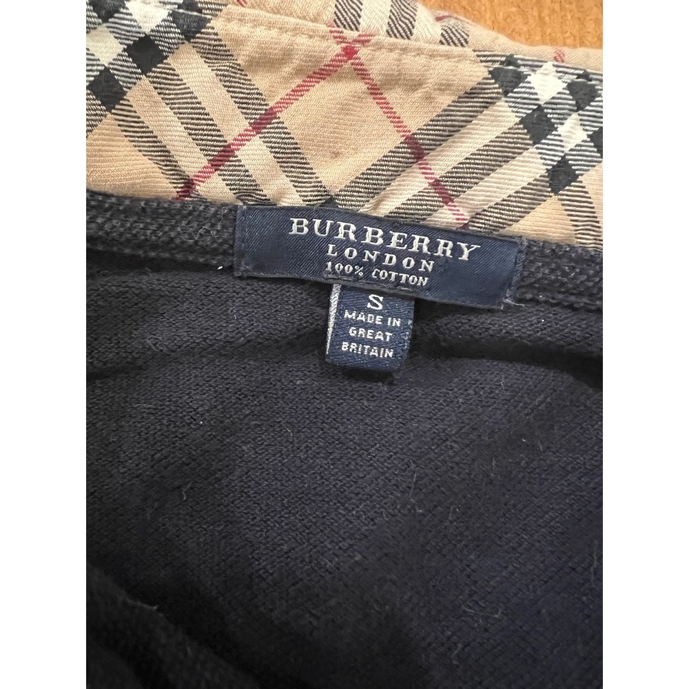 Burberry London Mens Navy Blue Nova Check Collar Long Sleeve Polo Shirt Size S - Picture 2 of 3